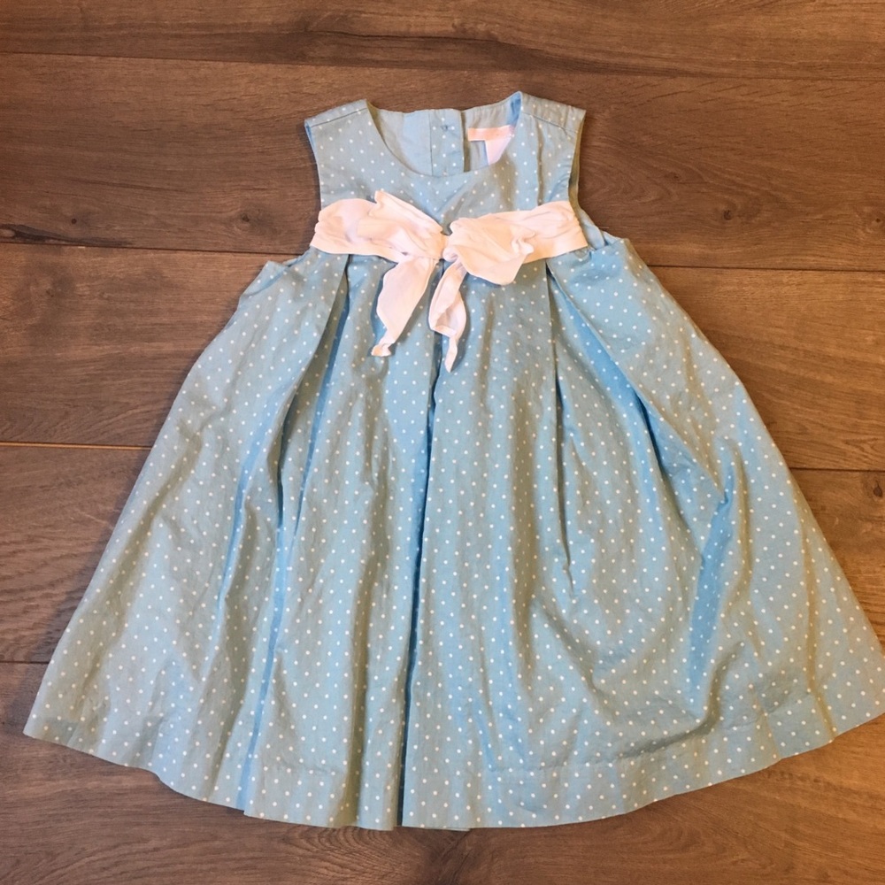 Janie and Jack Blue Polka Dot Bow A-line Dress